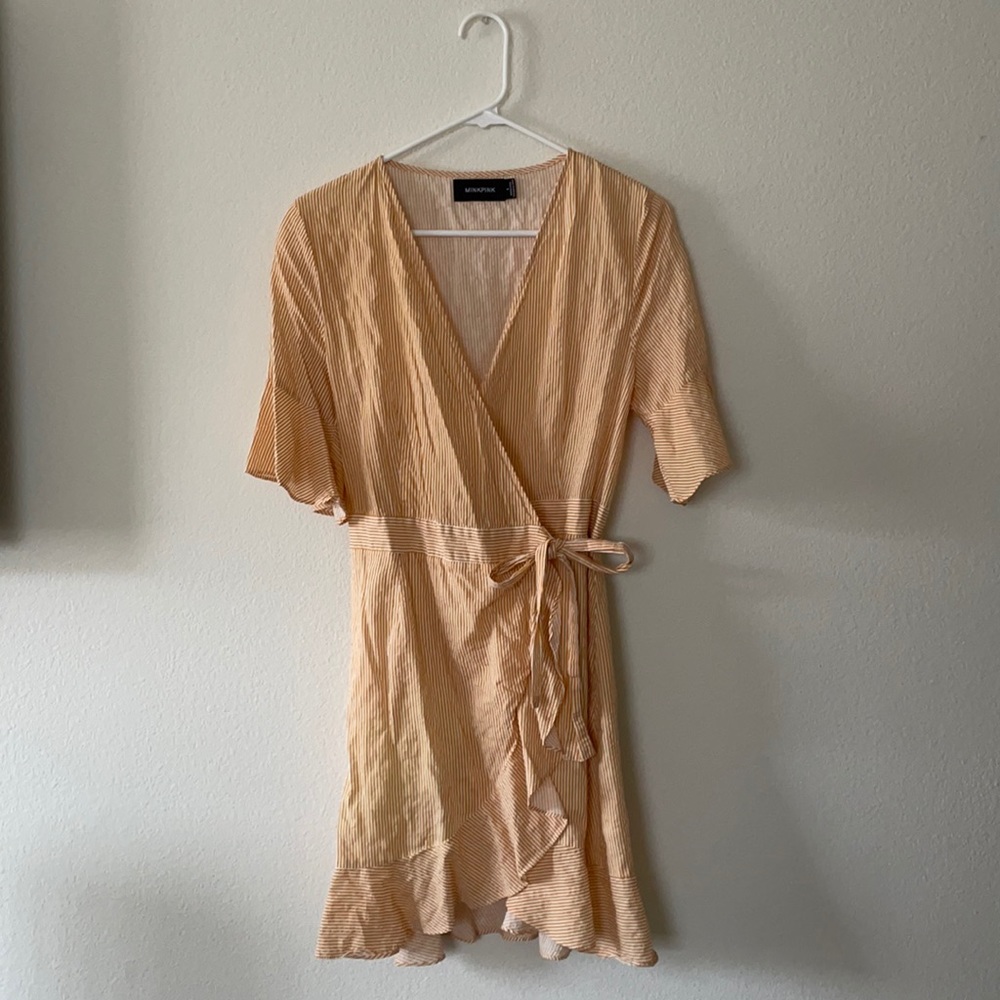 Minkpink yellow striped wrap dress